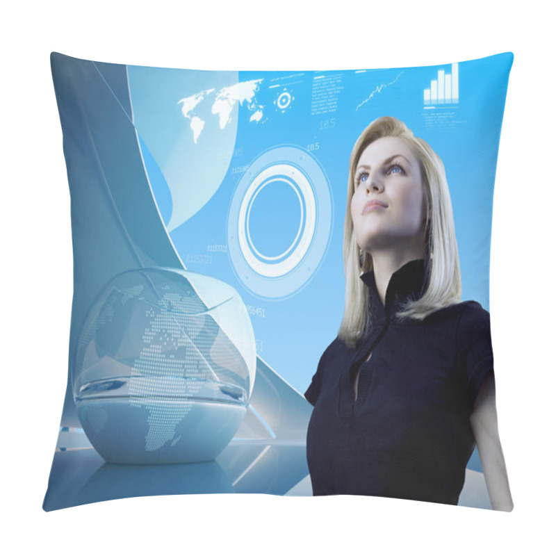 Personality  Attractive Blonde With Interface In Future Interior Pillow Covers