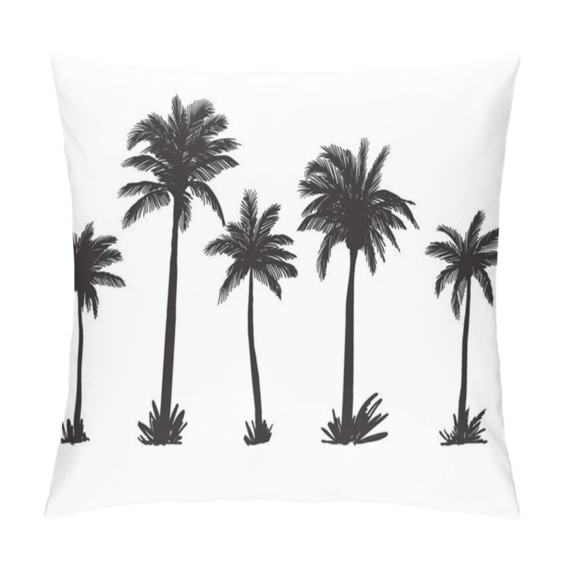 Personality  Silhouettes Of Palm Trees On A Wild Beach. Vector Sketch On White Background Pillow Covers