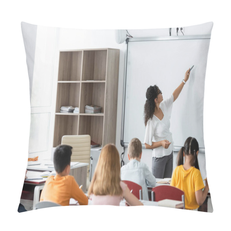 Personality  African American Teacher Pointing With Felt Pen At Whiteboard During Lesson Pillow Covers