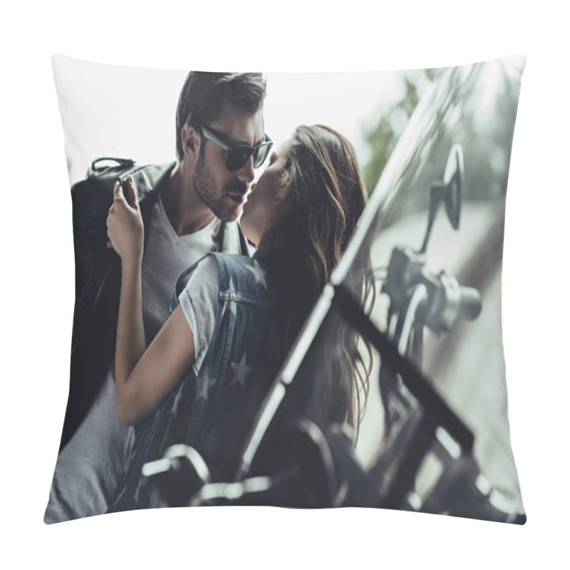 Personality  Young Couple With Motorcycle  Pillow Covers