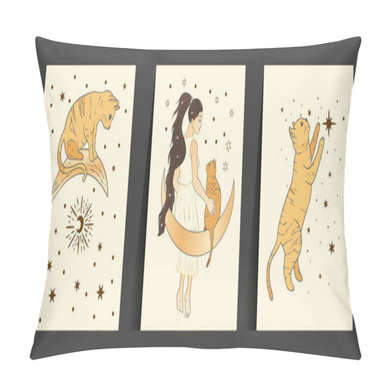 Personality  Celestial Woman And Cat Card. Pillow Covers