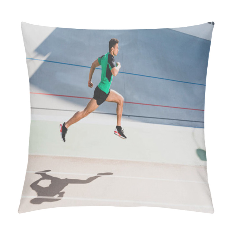 Personality  Full Length View Of Mixed Race Sportsman Running At Stadium Pillow Covers