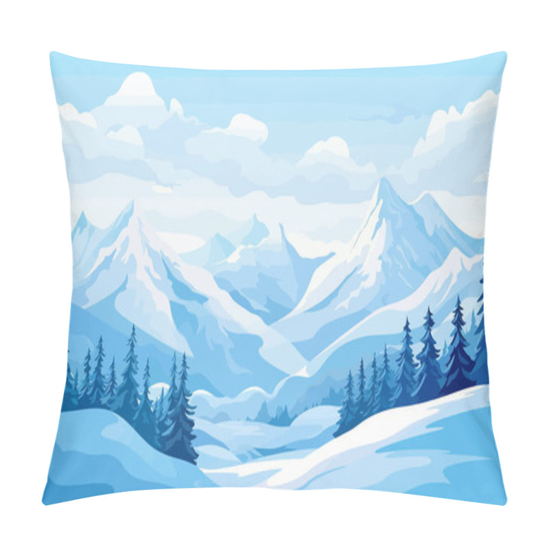 Personality  Winter Mountain Landscape. Coniferous Trees Against The Background Of Hills, Forests, Mountains, Flat Design. Vector Illustration Pillow Covers