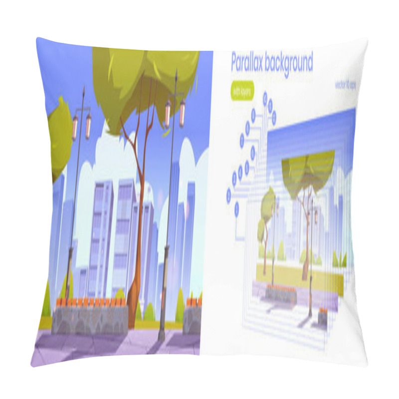 Personality  Parallax Background With City Park With Bench Pillow Covers