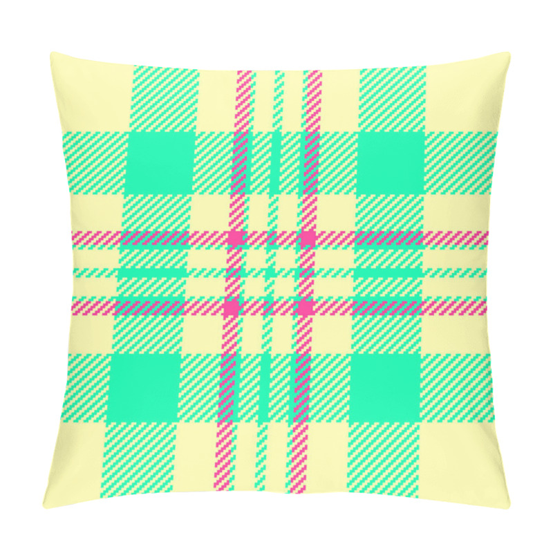 Personality  Vibrant Teal And Pink Plaid Pattern On A Pale Yellow Background.  Perfect For Textile Design, Fashion, Websites, And Playful Branding.  Bold Geometric Design Offers A Modern, Energetic Aesthetic. Pillow Covers