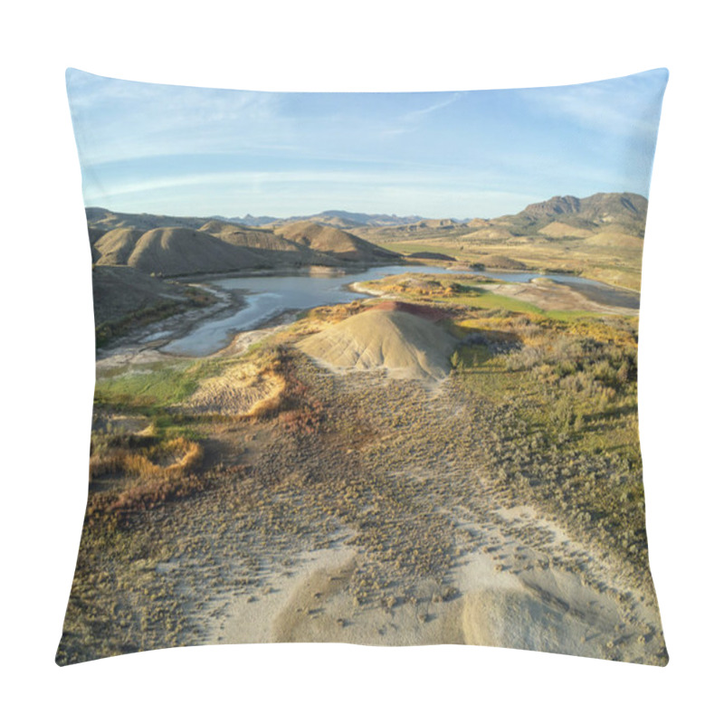 Personality  More Audacious Aerial Photography Of The Vibrant And Photogenic John Day Fossil Beds And The Iridescent Painted Hills Reservoir Of Wheeler County In Mitchell, Oregon Pillow Covers