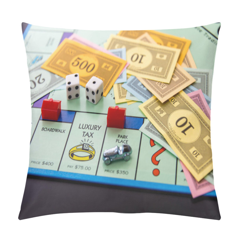 Personality  February 8, 2015: Houston, TX, USA.  Monopoly Game Board With Ca Pillow Covers