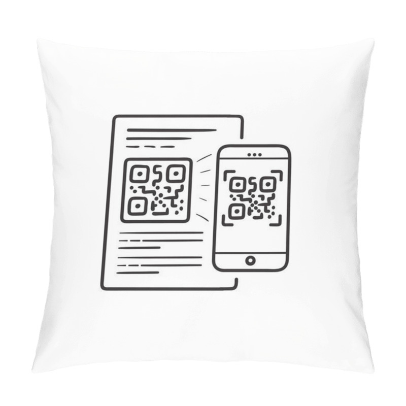 Personality  Mobile Phone Scanning QR Code Hand Drawn Outline Doodle Icon. Pillow Covers