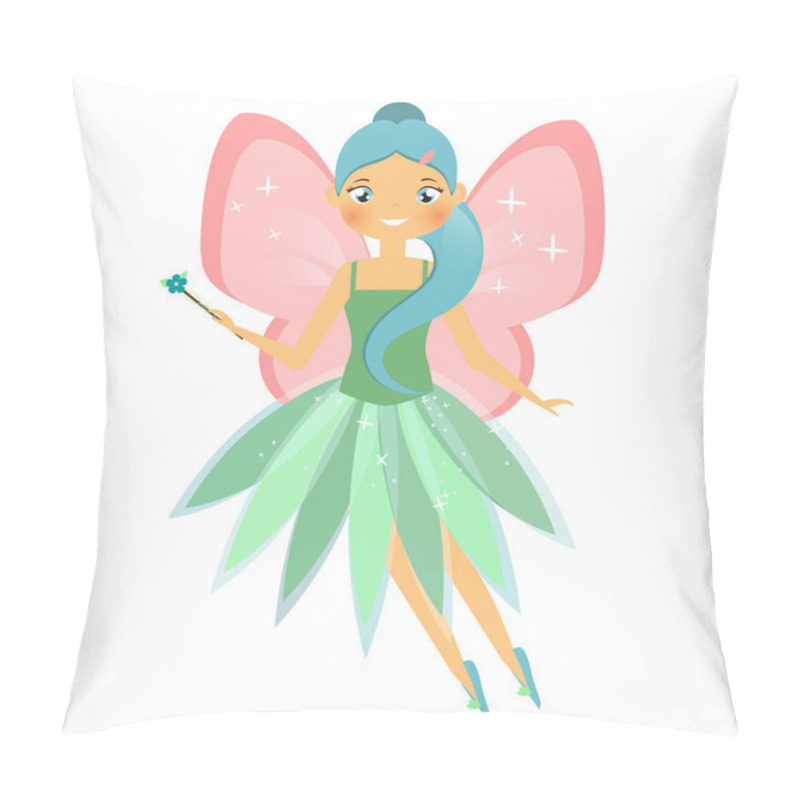 Personality  Beautiful Flying Fairy Character With Pink Wings. Elf Princess With Magic Wand. Cartoon Style Pillow Covers