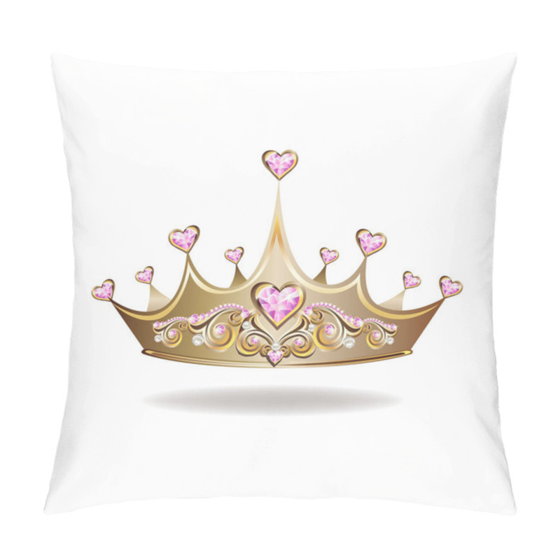 Personality  Princess Crown Or Tiara With Pearls And Pink Gems In The Shape Of A Heart Vector Illustration Isolated On White Background. Pillow Covers