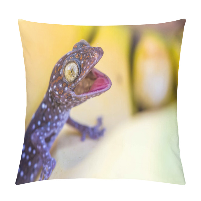 Personality  Cute Young Gecko On Banana Fruit Pillow Covers