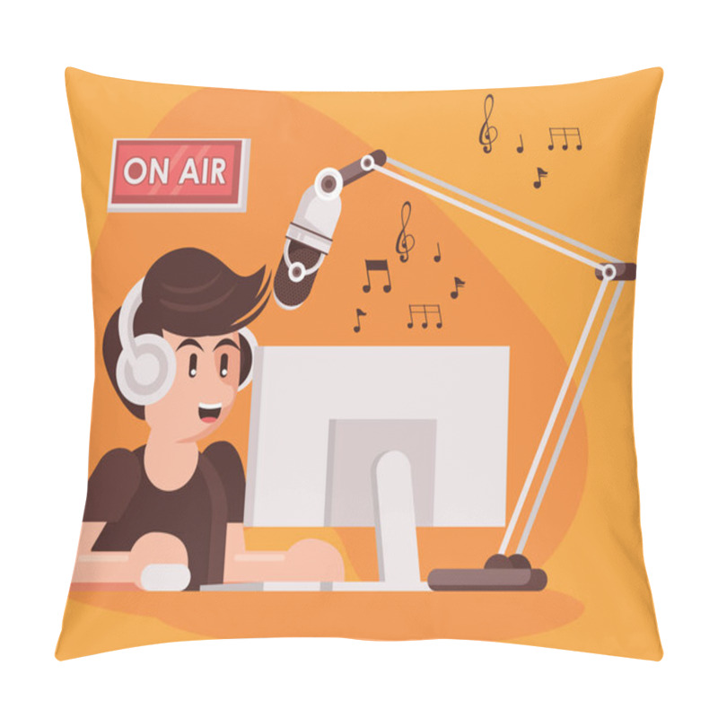 Personality  International Radio Day Poster With Male Announcer Pillow Covers