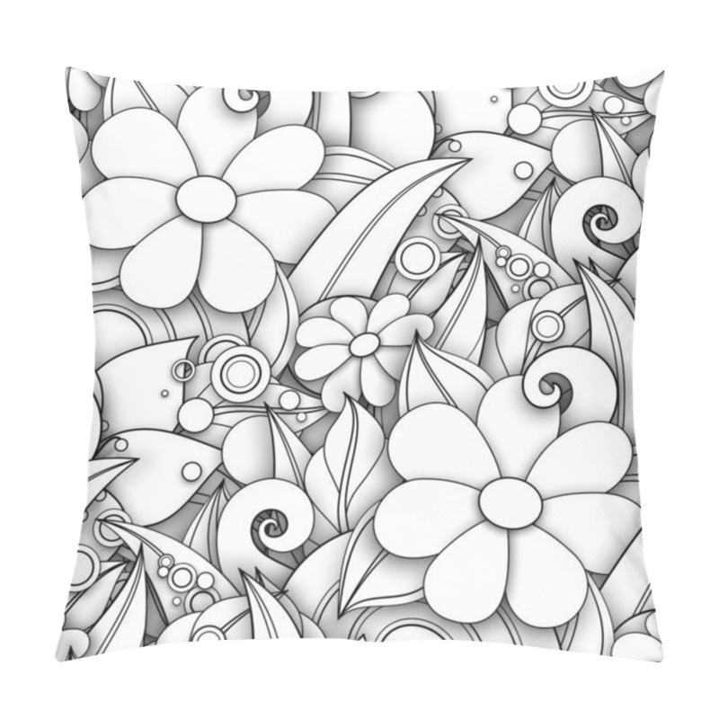 Personality  Monochrome Seamless Pattern With Floral Motifs. Endless Texture With Flowers And Leaves In Doodle Line Style Pillow Covers