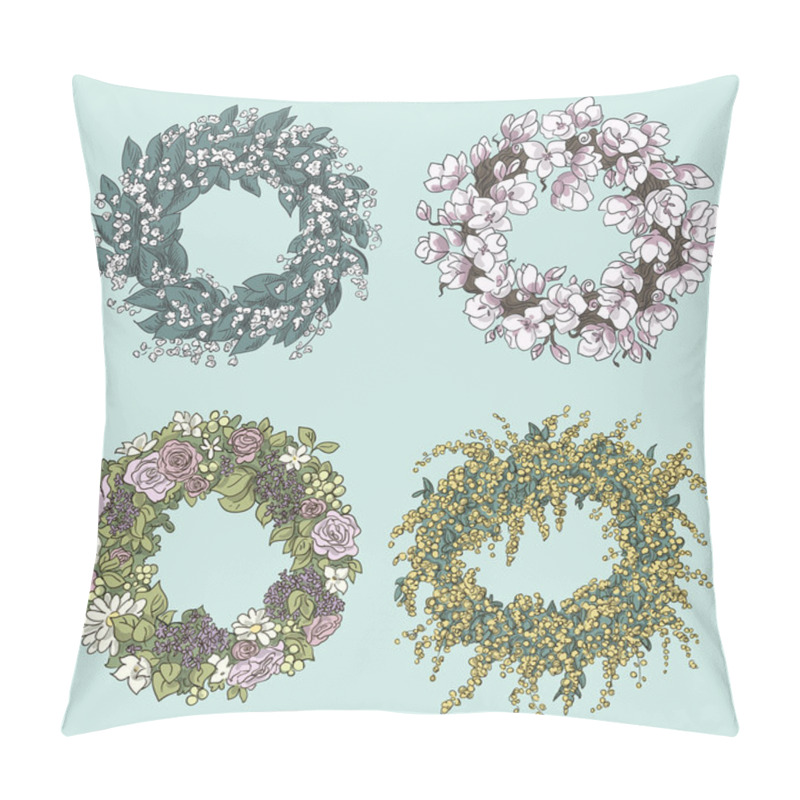 Personality  Set Of Stylish Wreaths Drawings.  Flowers Decoration. Floral Design Pillow Covers