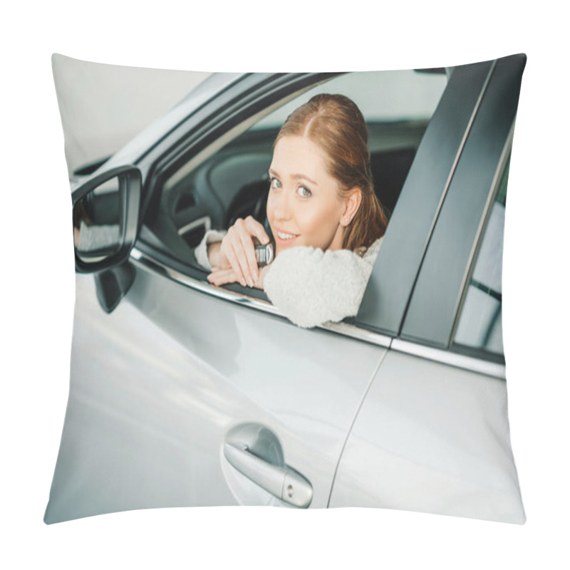 Personality  Woman Sitting In New Car  Pillow Covers