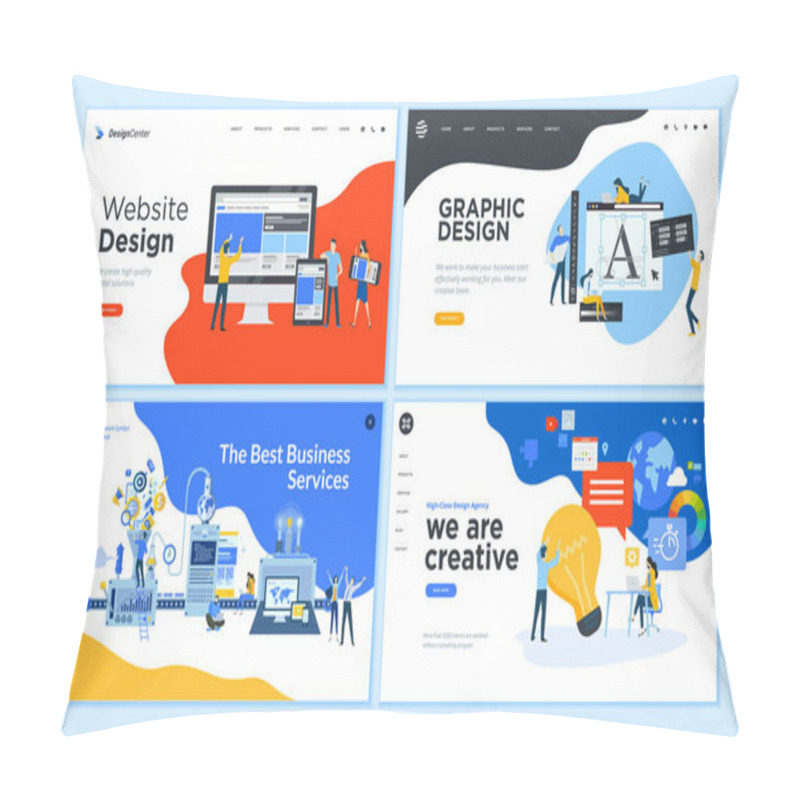 Personality  Set Of Flat Design Web Page Templates Of Graphic Design, Website Design And Development, Social Media, Business Services. Modern Vector Illustration Concepts For Website And Mobile Website Development.  Pillow Covers