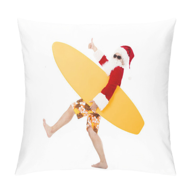 Personality  Happy Santa Claus Holding Surf Board With Thumb Up Pillow Covers