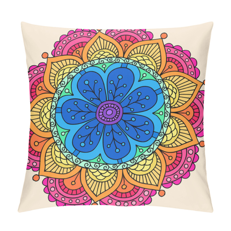 Personality  Groovy Psychedelic Rainbow Henna Mandala Flower Doodle Pillow Covers