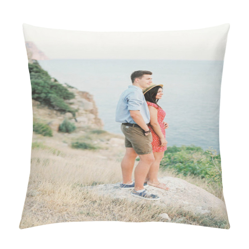 Personality  Young Stylish Couple In Love Walking In Mountains By The Sea. Vine Sunset Summer Mood Pillow Covers