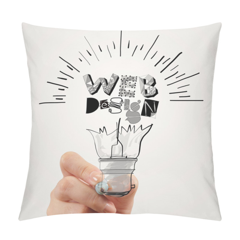 Personality  Hand Drawing Light Bulb And WEB DESIGN Word Design As Concept Pillow Covers