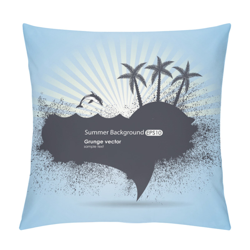 Personality  Grungy Summer Vector With The Island And Dolphins On A Blue Bac Pillow Covers