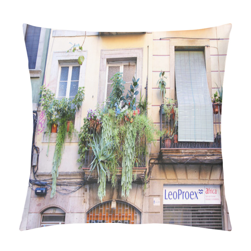 Personality  Balcony With Pots In The District Of La Ribera, Barcelona Pillow Covers