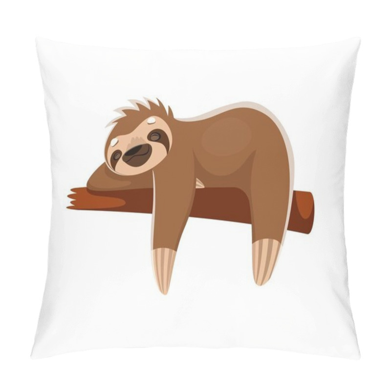 Personality  Cartoon Sloth Character Peacefully Slumbers On Tree Branch, Its Tranquil Expression And Relaxed Posture Capturing The Essence Of Its Slow And Easygoing Nature. Isolated Vector Cute Tropical Animal Nap Pillow Covers