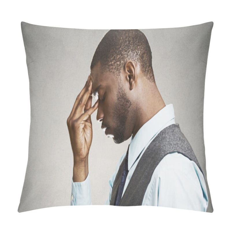 Personality  Side Profile Portrait Of A Sad, Depressed Businessman, Young Guy Pillow Covers