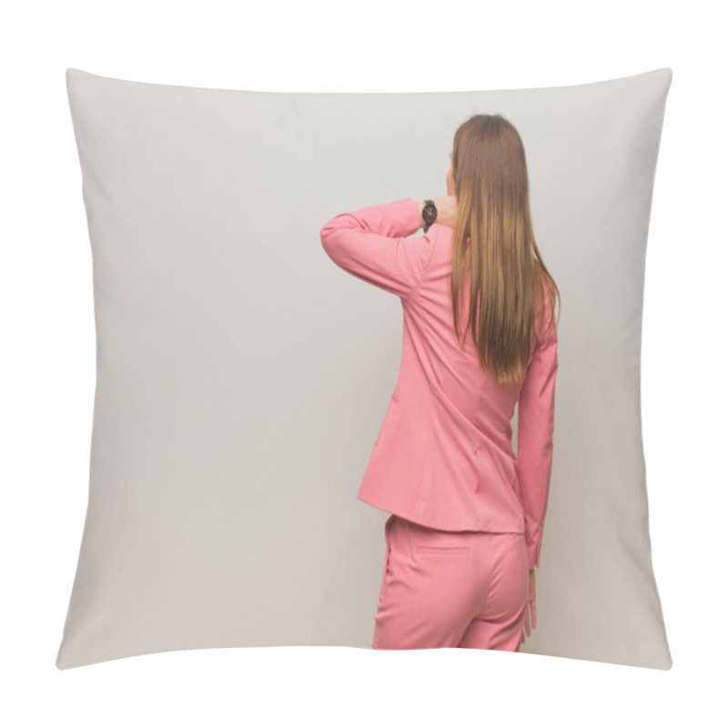 Personality  Young Business Russian Girl From Behind Thinking About Something Pillow Covers