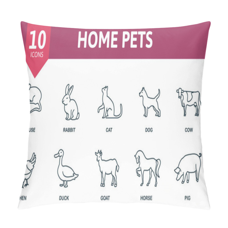 Personality  Home Pets Icon Set. Contains Editable Icons Domectic Animals Theme Such As Dog, Mouse, Cow And More. Pillow Covers