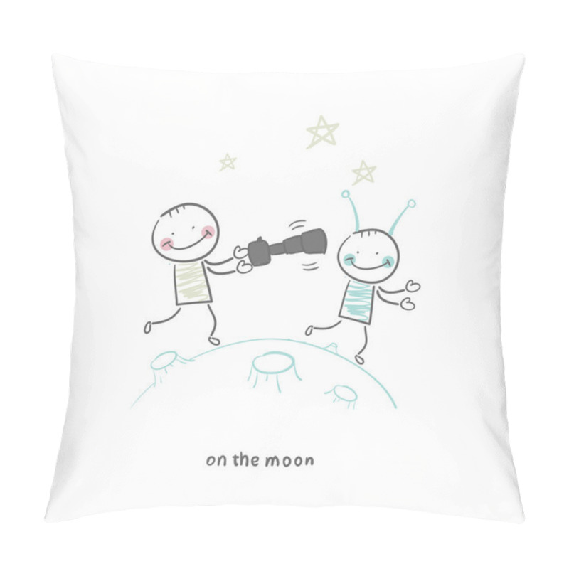 Personality  Man With Extraterrestrial On The Moon Pillow Covers