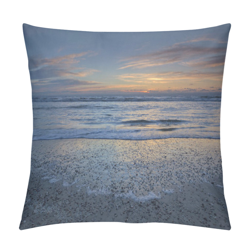 Personality  Sunset On The Beach Of The North Sea With Seashells, Texel, North Holland, Netherlands Pillow Covers