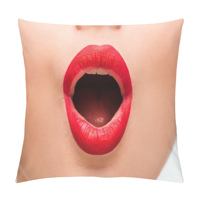 Personality  Close Up Of Shocked Woman With Red Lipstick  Pillow Covers