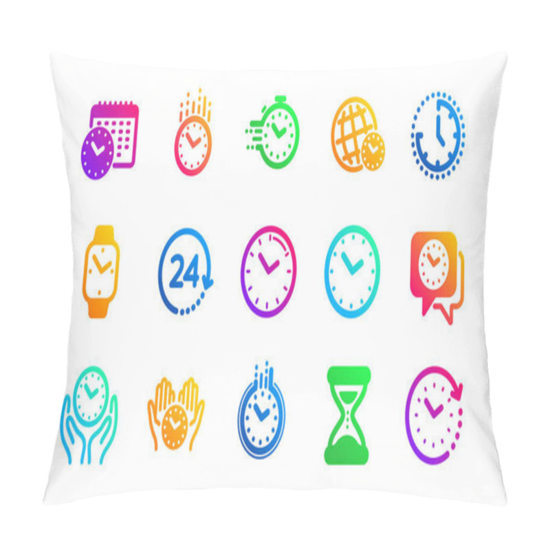 Personality  Timer, Alarm And Smartwatch. Time And Clock Icons. Time Management, 24 Hour Clock, Deadline Alarm Icons. Sand Hourglass, Smartwatch, Timer Stopwatch. Classic Set. Gradient Patterns. Vector Pillow Covers