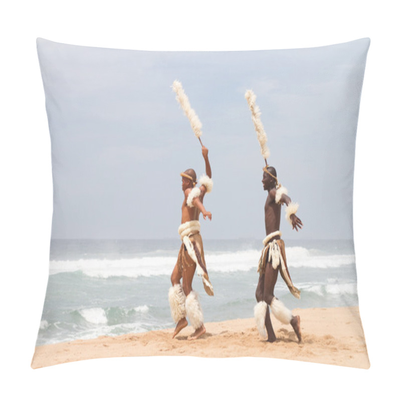 Personality  Two African Zulu Men Dancing On Beach Pillow Covers