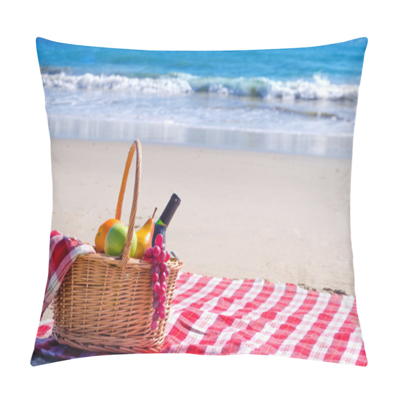 Personality  Picnic Basket With Fruits By The Ocean Pillow Covers