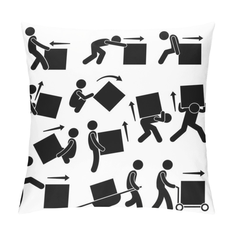 Personality  Man Moving Box Actions Postures Stick Figure Pictogram Icons Pillow Covers