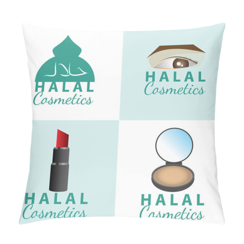 Personality   Set Of Certificate Of Halal (permissible) Cosmetics Icon. Vector Illustration Pillow Covers