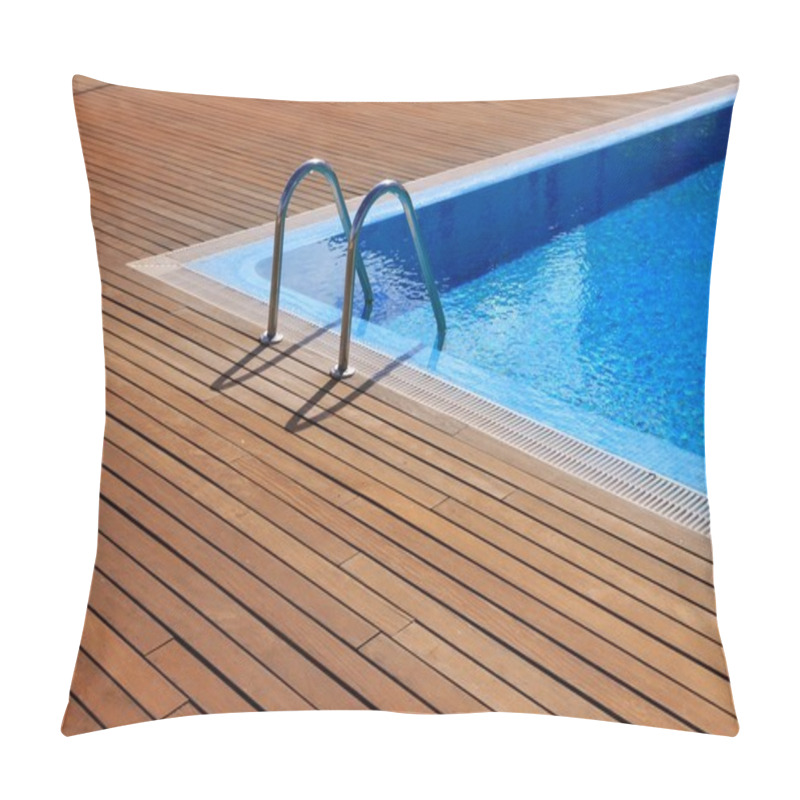 Personality  Blue Swimming Pool With Teak Wood Flooring Pillow Covers