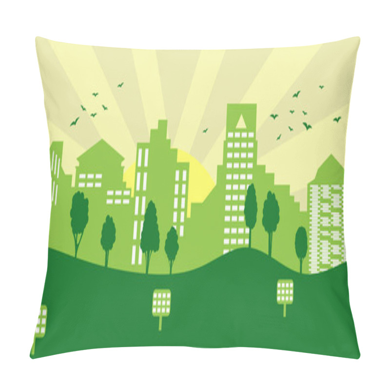 Personality  Ecological City And Environment Conservation. Green City Concept. Vector Illustration. Pillow Covers