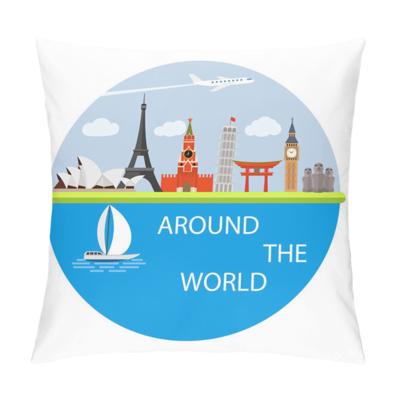 Personality  Vector Illustration Composition With World Famous Landmarks Pillow Covers