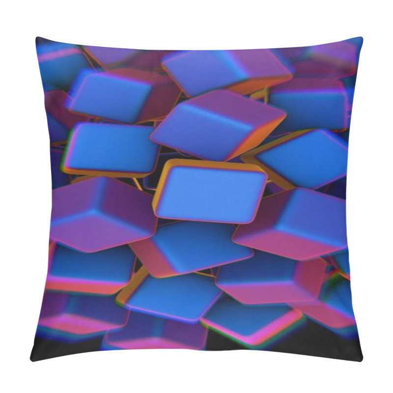 Personality  Abstract Cluster Of Blue And Pink Cubes Against A Black Backgroun Pillow Covers