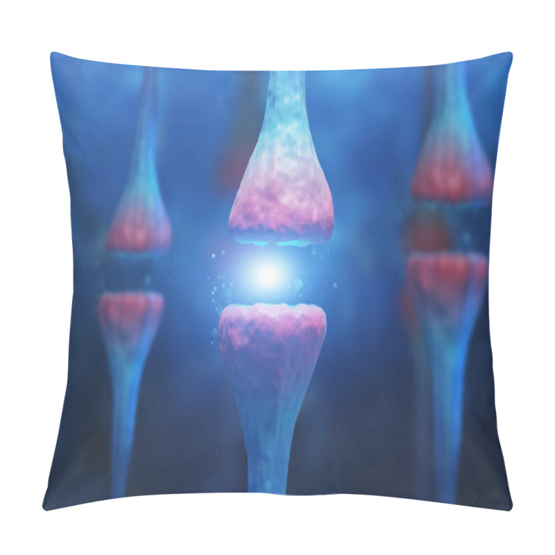 Personality  Abstract Image Of Three Pink And White Vertical Neurons Over Blue Background With Nervous Cells. Concept Of Science And Medicine. 3d Rendering Pillow Covers