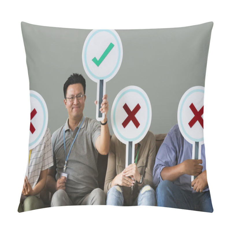 Personality  Group Of People Holding True & False Icons Pillow Covers