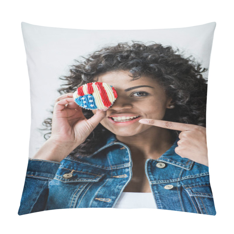 Personality  Girl With American Flag Cupcake  Pillow Covers