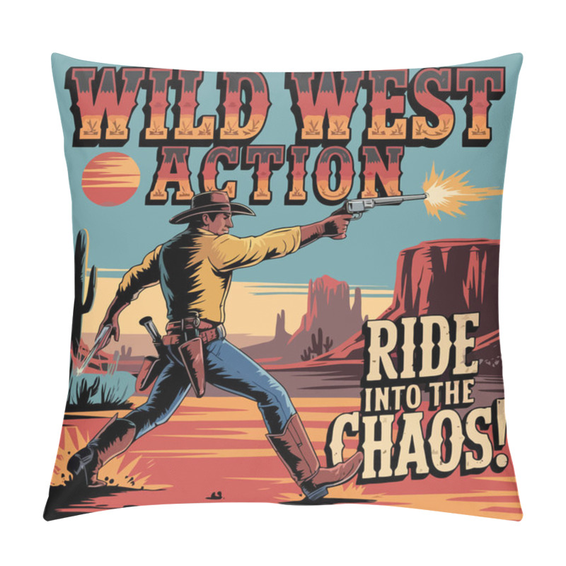 Personality  Wild West Action Logo With Cowboy Shooting In Desert Pillow Covers