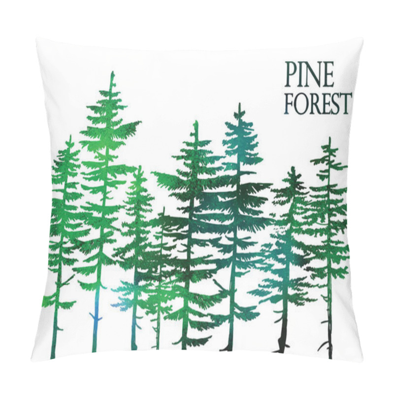 Personality  Pine Forest. Vector Freehand Drawing . Sketch On A White Background . Pillow Covers