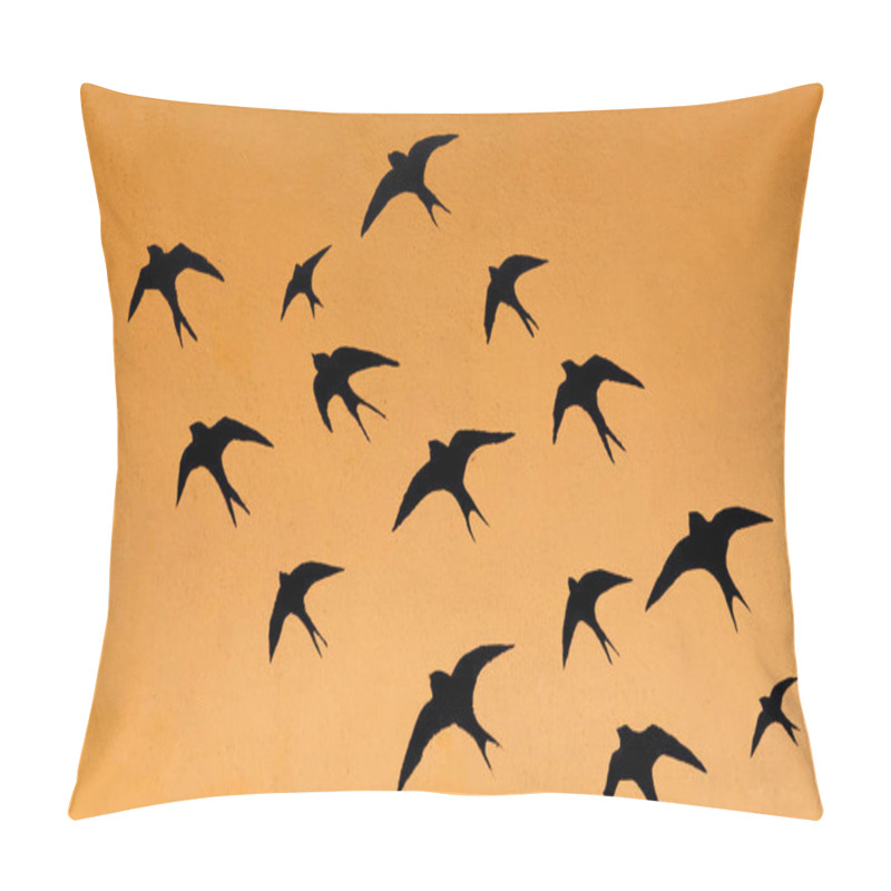 Personality  Silhouettes Of Many Swallows On Orange Sky Background Pillow Covers