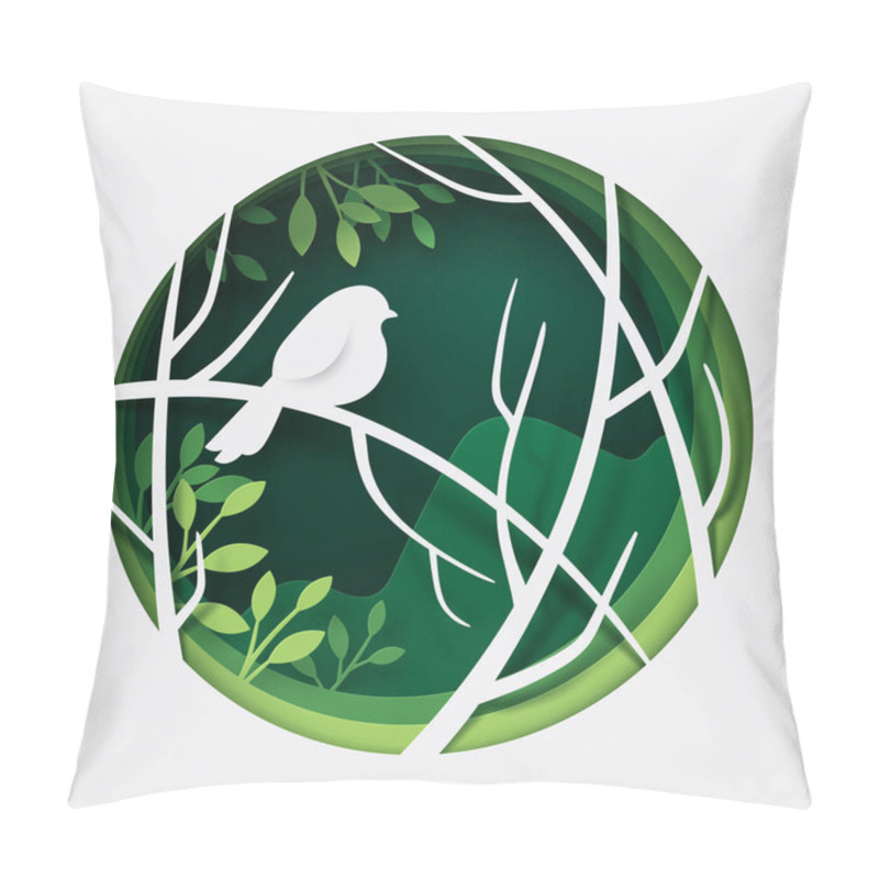 Personality  Paper Art Carve To Bird On Tree Branch In Forest At Night, Origa Pillow Covers