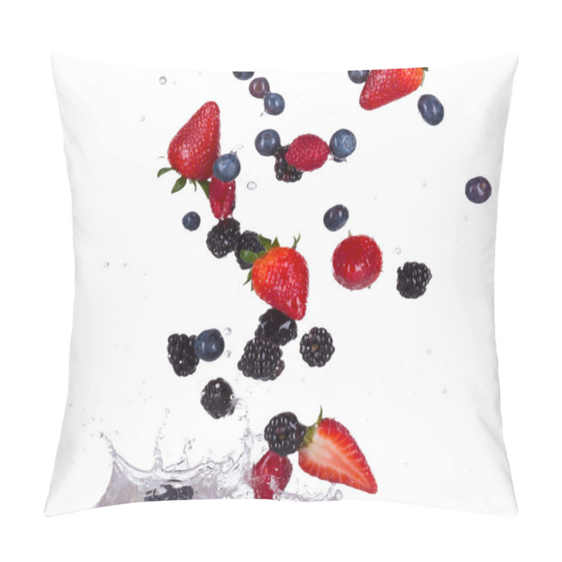 Personality  Berries Fruit In Water Splash On White Backround Pillow Covers